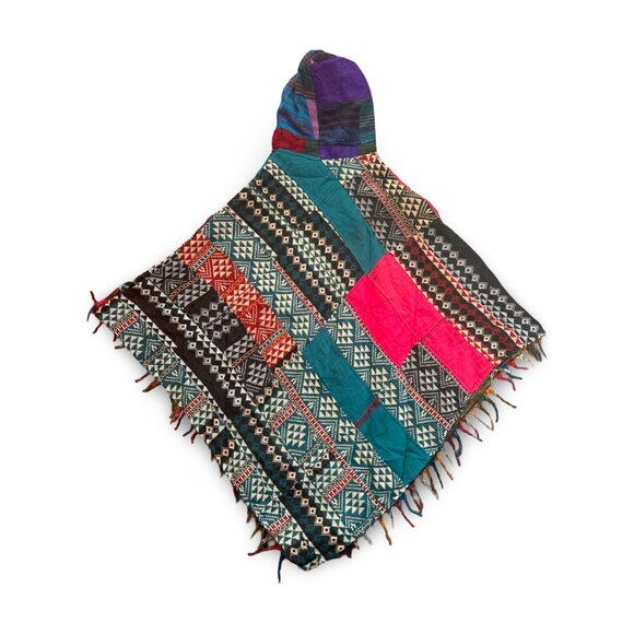 Patchwork Hooded Poncho – Women’s Size Large - Picture 2 of 3